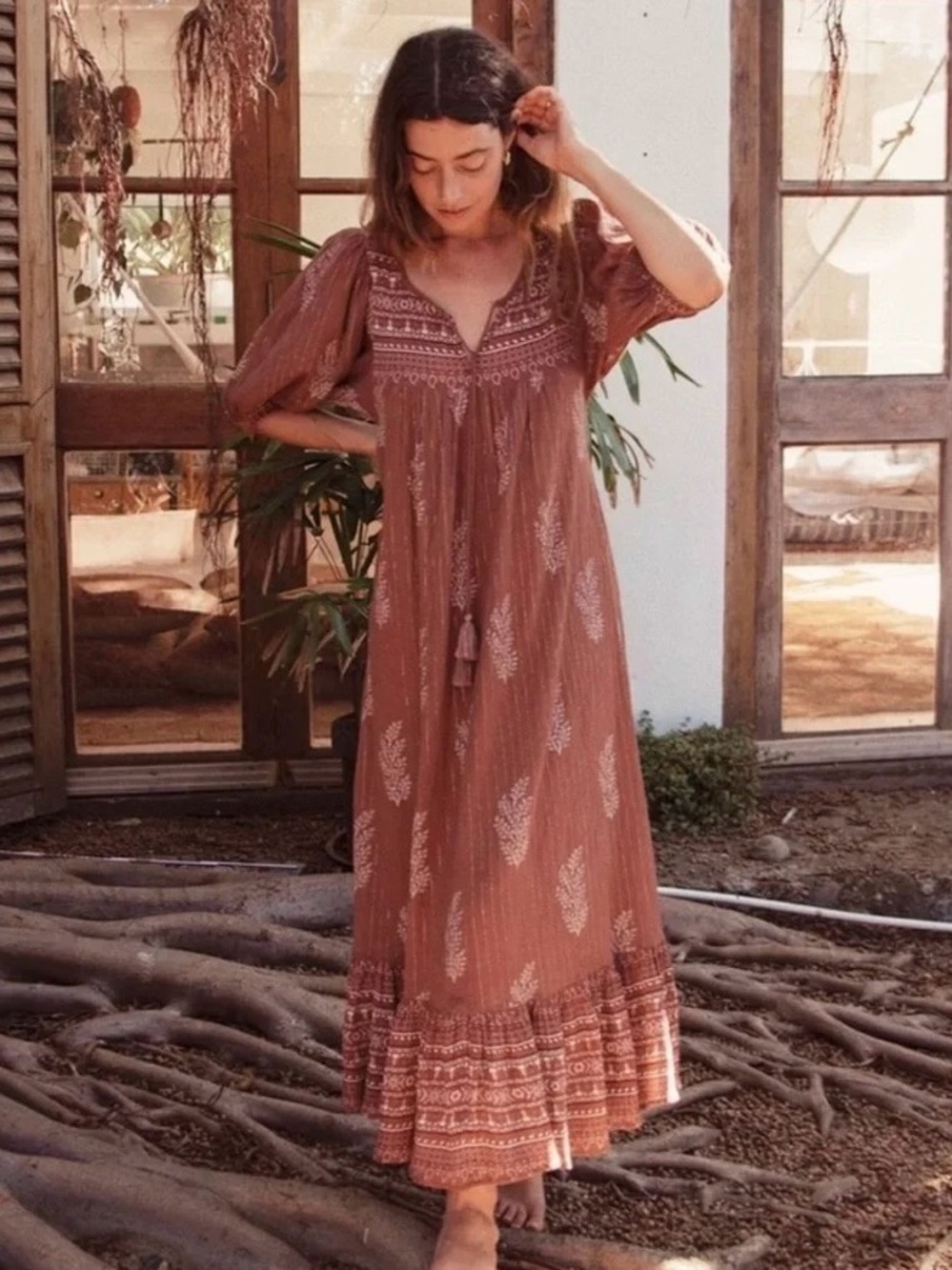 Daughters of India Rust Brown Printed Maxi Dress